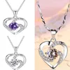 Pendentif Colliers Éternel Cristal Coeur Plaqué Or Diamant Saphir Collier Cadeau Couple SouvenirPendentif