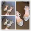 Filles talons hauts pour enfants fête mariage robe de soirée chaussures mode cristal été princesse bas fille sandales E02165 220721