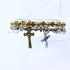Alloy Cross Round Beads Rosary Bracelets Christian Religious Cross Hand Jewelry