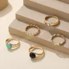 Creative Gold Color Metal Geometric Ring Set For Women Vintage Harts Beads Finger Rings Wedding Peary Statement smycken