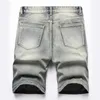 Men's Jeans Summer Men High Street Vintage Ripped Straight Shorts Male Distressed Holes Stylish Slim Casual Denim Five PantsMen's