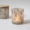 Цветочная картина птиц Tealight Worthive Holder 10 унций замороженная под свеча с деревянной крышкой пустой стеклянный контейнер для ароматического изготовления свечей