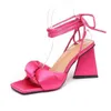 Summer Sandals Designer 2022 Square Toe Fluffy High Heels Sexy Cross Lace Up Stunky Heeled Sandals Women Shoes 220323