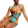 Women's Swimwear Close-fitting Sexy Dress Variegated Color U-shaped Collar Sleeveless Hollow Out Bodycon Summer Women