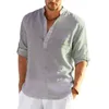 Chemise à manches longues en lin pour hommes, couleur unie, décontractée, à manches longues, en coton et en lin, hauts en chanvre, 220801