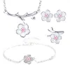 Trendy kersenbloem zilveren sieraden sets vriend geschenken Koreaanse stijl charme vrouwen ketting oorbellen ringarmband