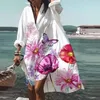 Robes décontractées grande taille plage chemise Robe femmes imprimer col en v à manches longues lâche bohème fête Vestidos Robe Robe d'été