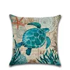 Taie d'oreiller tortue de mer motif sirène nautique coton lin jeter oreiller housse de coussin voiture décoration de la maison canapé taie d'oreiller décorative 40018 220714