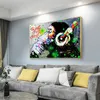 Posters de arte de telas de graffiti e impressão de pinturas de lona de macacos Banksy DJ na parede para a sala de estar decoração de imagens de decoração