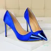 Chaussures habillées de luxe femmes 10cm talons hauts Valentine bleu Royal vert pompes femme Satin Stiletto Cap orteil Tacones fétiche soie