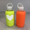 16oz 500ml 유리 물병 텀블러 여름 우유 식기 세척기 안전 이동식 실리콘 슬리브 BPA 무료 컵