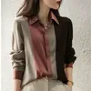 Moda patchwork listrado chiffon mulheres camisa primavera escritório senhora senhora lapela longa manga longa blusa feminino 220407