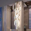 Nouveau lustre moderne lampe pour escalier luxe dimmable led bande lumière salon hall or suspension lampe grand foyer éclairage