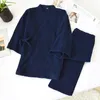 Japanese Kimono Pajamas V-Neck Long Sleeve Pijamas Women 2 Piece Set Autumn Double Layer Gauze Sleepwear 100% Cotton Sleep Tops 220329