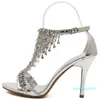 Hot Sale-Dress Shoes 2021 Sommar Kvinnors Lyx Rhinestones Sandaler Sexiga Eleganta Tunna Högklackat Bröllopsfest Kvinna Guld Silver