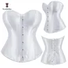 Satijnen stof body shapewear overbust corselet slanke taille shaper veter lint vrouwen korset bustier met g string 818# 220812