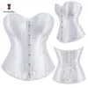 Satin Tissu Body Shapewear Overbust Corselet Minceur Taille Shaper Laçage Ruban Femmes Corset Bustier Avec G String 818 # 220812