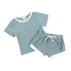 Yürümeye başlayan bebek bebek kız kızlar yaz giyim takım elbise yeni doğan bebek kız kızlar çörek örgü kısa kollu tişörtler şort izleme setleri g220509