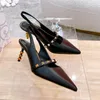 Yeni Slingback Elbise Ayakkabı ile yontulmuş topuk 70mm Çıtçıt kadın yüksek topuklu Perçinler hakiki deri sivri burun kadın Pompaları