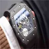 Luxury Mens Mechanics Watches Richa Milles Wristwatch Business Leisure Rm53-02 Automatic Mechanical Black Carbon Fiber Tape Luminous Watch