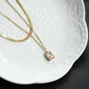Pendant Necklaces Minimalist Female 18 K Snake Chain Necklace Layered 316L Stainless Steel Square Zirconia For Women GiftPendant