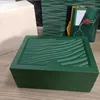 Rolex Box Högkvalitativ Green Watch Cases Papperspåsar Certifikat Originallådor för trä Män Mänklockor Presentväskor Tillbehör H2648