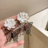 Koreanische Elegante Harz Weiße Blume Baumeln Ohrringe Für Frauen Mädchen Mode Schwarz Hohl Schmetterling Pendientes Schmuck