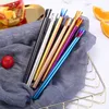 Stainless Steel Smoothie Straws Reusable Drinking Straw Stirring Spoon for Milkshake Beverage Ice Cream KDJK2204