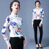 Women's Blouses & Shirts Runway 2022 Fashion Spring Women Shirt Europe Style Print Turn Down Collar Formal Blusas Long Sleeve Female Busines