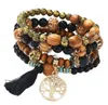 18cm Multilayer Wood Beads Strands Tassel Tree Of Life Charm Bracelets Bohemian Beach Style Bangles For Women Gift Wrist Mala Bracelet Gift 5 colors