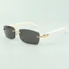 النظارات الشمسية البيضاء الكلاسيكية 3524012 مع عصا قرن الجاموس الأبيض وعدسات 56 ملم للجنسين