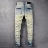 High street jeans mode märke motorcykel fluktuerande manlig personlighet trasiga hål spray färgglada jeans trend smala byxor