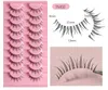 10 paires d'extensions de faux cils Wispy réutilisables faux cils de vison 3D naturels doux cils légers à bande transparente