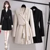 Casual Dresses Women Belt Jacket Notched Collar Långärmad Kvinnlig Coat Fashion Höst Blazer Klänning Lace Up Sashes Slim Montering