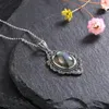 Anhänger Halsketten Vintage Natürliche Labradorit Halskette Für Frauen Silber Mondstein Schmuck Mit Kette Hochzeitstag Party GeschenkAnhänger