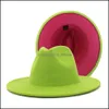 Wide Brim Hats Caps Hats Scarves Gloves Fashion Accessories Lime Green And Patchwork Jazz Felt Hat Women Man Faux Wool Panama Fedora With