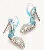 Sommar lyxiga märken Gatsby Sandals skor för kvinnor Slingback Pumpar Crystal Swirls PVC Toecaps Pointed Toe Lady High Heels EU35-43