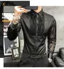 Lace Hollow Shirts for Men Long Sleeve Slim Fit Streetwear Social Party Blouse Niglub Singer Dj Clothing Camisas Para Hombre 220401