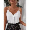 T-shirt Women Summer Temperament Sexy V-Neck Ruffles Backless Pullover Solid Chiffon Camisole Top Women's Clothing W220422