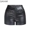 LOGAMI High Waist Pu Leather Shorts Women Zipper Moto Biker Skinny Black Summer Autumn 220531
