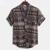 Men's Casual Shirts Breathable Hawaiian Shirt For Mens Ethnic Style Floral Print Color Block Button Up Short Sleeve 4XL 5XLMen's