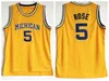 Męskie NCAA Michigan Wolverines College Basketball Jerseys Vintage 4 Chris Webber 5 Jalen Rose 25 Juwan Howard 2 Jodan Poole Jersey Blue Yello