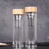 450ml Bambusdeckel Wasser Tassen doppelt ummauerte Glas Tee Tumbler mit Sieb und Infuser Korb Glas Wasserflaschen PAB15042