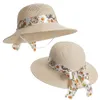 Breda brim hattar sommar bowknot halm sol för kvinnliga damer långt blommor band utomhus rese strand hatt skydd panama mössor 2022bred chur22