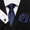 Mens Tie Skinny Blue Palid Silk Classic Jacquard Woven Extra Long Hanky Cufflink Set For Men Formal Wedding Party