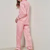 2 stycke set pyjamas för kvinnor långärmad stripe satin silke sleepwear pjamas lyx designer vinter loungewear hem kläder 220421