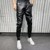 Winter Thick Warm PU Leather Pants Men Clothing Simple Big Pocket Windproof Casual Motorcycle Trousers Black Plus Size 220720