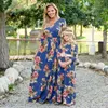 Long Sleeve Matching Mother Daughter Dress Clothes Floral Mommy And Me Family Look Long Dress Wedding Party Autumn Women Girl