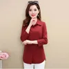 Chique massief polo kraag shirt vrouwen mode elegante slanke plus size 5XL lange mouw blouse vrouwelijke moeder casual veer tops 220402