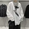 Queda de manga longa t-shirt moda solta ulzzang imprimir tops hip hop enorme camiseta homens vestuário homens estilo coreano roupas 220315